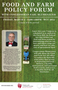 Poster of event: "Food and Farm Policy Forum"