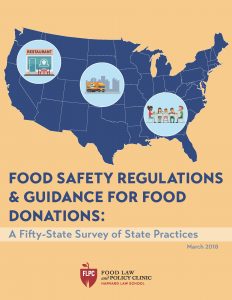 Cover page of: "Food Safety Regulations & Guidance for Food Donations". Page has a map of the U.S.