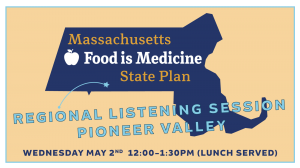 Poster of event: "Massachusetts Food is Medicine State Plan: Regional Listening Session, Pioneer Valley"