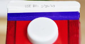Milk carton with use by date: 3/31/19