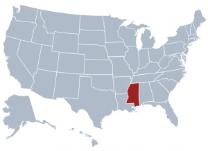U.S. state map with Mississippi highlighted