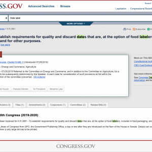 Screenshot of website that introduces legislation to standardize food date labels