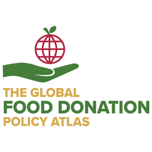 Global Food Donation Policy Atlas logo, hand holding an apple that looks like a globe