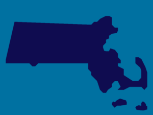 Outline of Massachusetts on blue background