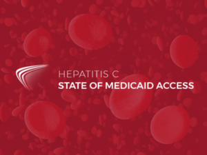 Red blood cells in background with "State of Hep C" logo in white