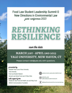 Poster for Rethinking Resilience Conference - blue sky and farm background with details of conference title, date, and location